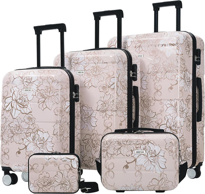 Hardshell Luggage Set, Travel Suitcase Set | Carry on suitcase,Travel luggage set with double spinner wheels and lock.14" 20" 24" 28"+Duffel Bag+Toiletry Bag - Colors B