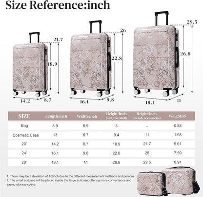 Hardshell Luggage Set, Travel Suitcase Set | Carry on suitcase,Travel luggage set with double spinner wheels and lock.14" 20" 24" 28"+Duffel Bag+Toiletry Bag - Colors B