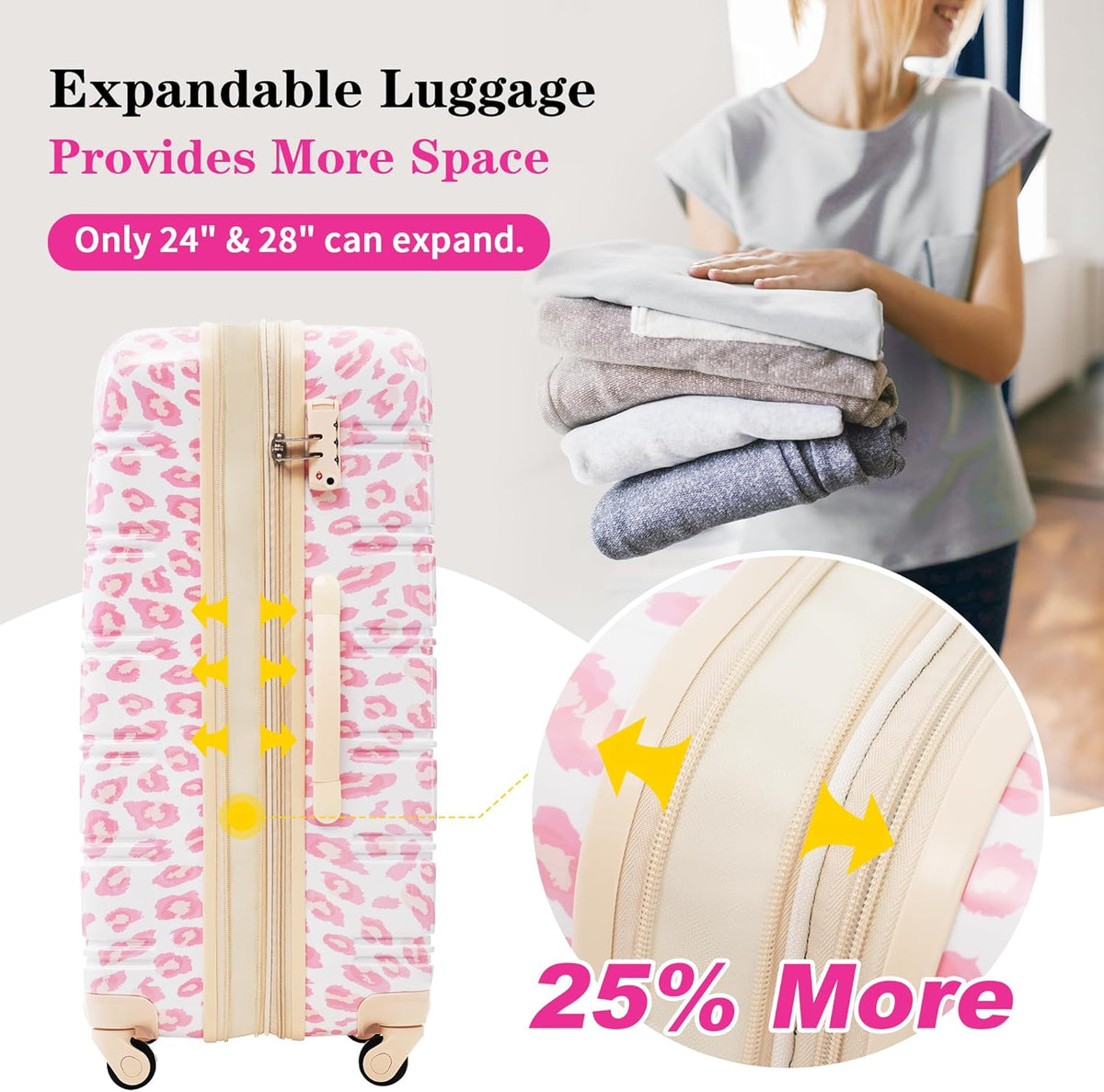 Hardshell Luggage Set, Travel Suitcase Set | Carry on suitcase,Travel luggage set with double spinner wheels and lock.14" 20" 24" 28"+Duffel Bag+Toiletry Bag - Colors B