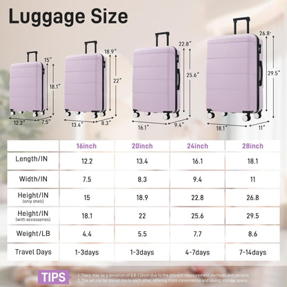Hardshell Luggage Set, Travel Suitcase Set | Carry on suitcase,Travel luggage set with double spinner wheels and lock.14" 20" 24" 28"+Duffel Bag+Toiletry Bag - Colors B