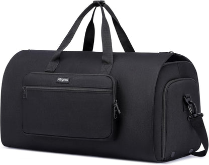 Convertible Duffle Bags for Men, Garment Bag for Travel, Carry on Garment Duffel Bag with Shoe Compartment, 2 in 1 Hanging Dress Suitcase Suit Travel Bags, Black
