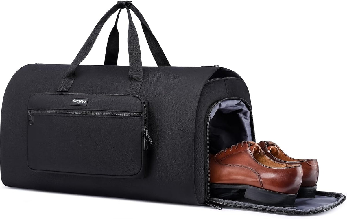 Convertible Duffle Bags for Men, Garment Bag for Travel, Carry on Garment Duffel Bag with Shoe Compartment, 2 in 1 Hanging Dress Suitcase Suit Travel Bags, Black