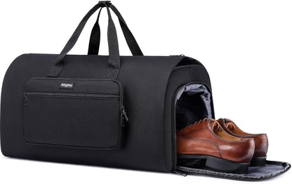 Convertible Duffle Bags for Men, Garment Bag for Travel, Carry on Garment Duffel Bag with Shoe Compartment, 2 in 1 Hanging Dress Suitcase Suit Travel Bags, Black