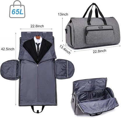 Convertible Duffle Bags for Men, Garment Bag for Travel, Carry on Garment Duffel Bag with Shoe Compartment, 2 in 1 Hanging Dress Suitcase Suit Travel Bags, Black