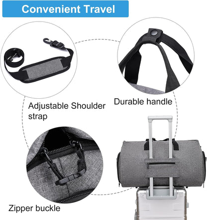 Convertible Duffle Bags for Men, Garment Bag for Travel, Carry on Garment Duffel Bag with Shoe Compartment, 2 in 1 Hanging Dress Suitcase Suit Travel Bags, Black