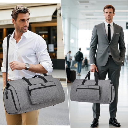 Convertible Duffle Bags for Men, Garment Bag for Travel, Carry on Garment Duffel Bag with Shoe Compartment, 2 in 1 Hanging Dress Suitcase Suit Travel Bags, Black
