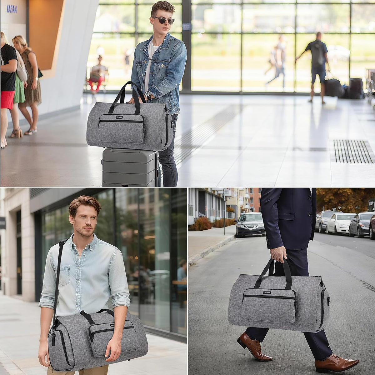Convertible Duffle Bags for Men, Garment Bag for Travel, Carry on Garment Duffel Bag with Shoe Compartment, 2 in 1 Hanging Dress Suitcase Suit Travel Bags, Black