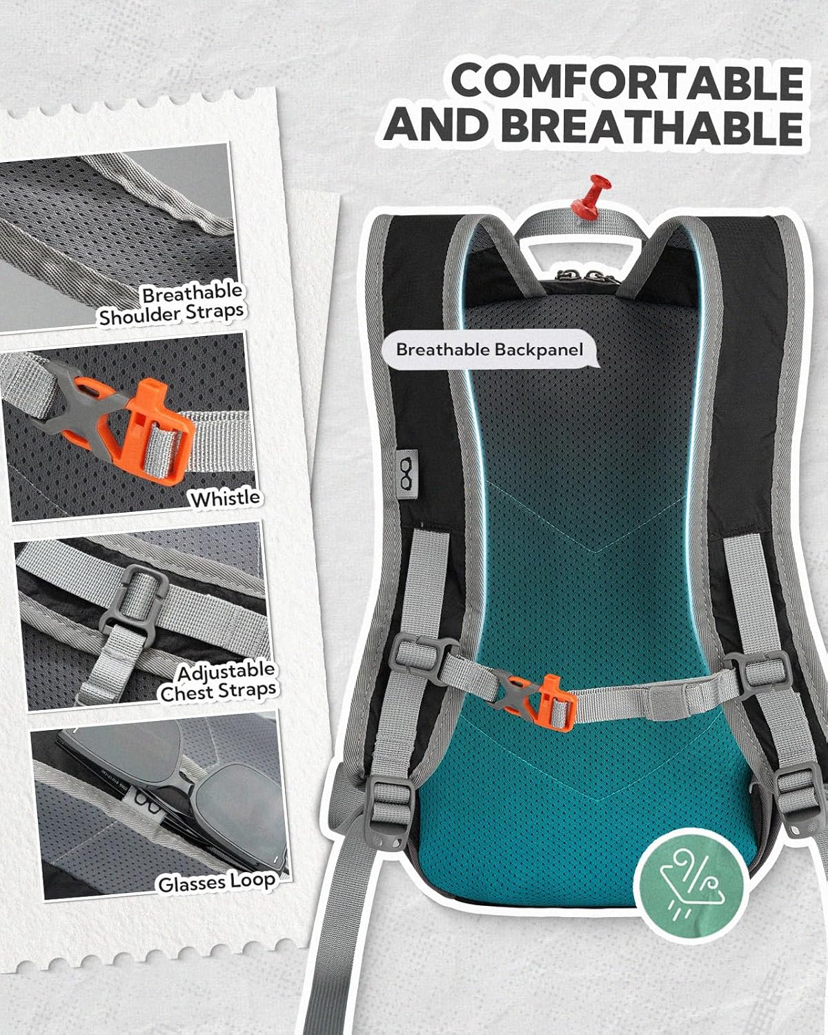 Small Packable Travel Backpack: 10L Ultra-Light Daypack for Adults | 9.2 oz,Water-Resistant Nylon,Breathable Mesh Straps,Reflective Strips,Emergency Whistle,Multi-Pockets,Hiking,Cycling,Commute