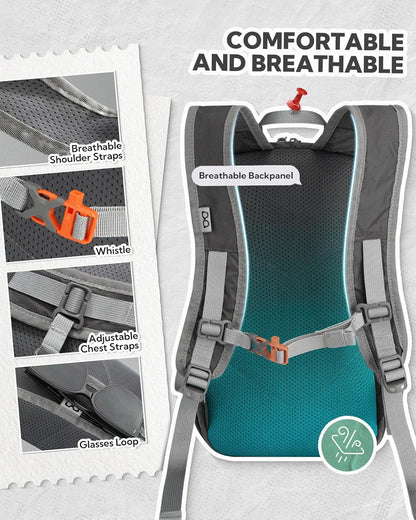 Small Packable Travel Backpack: 10L Ultra-Light Daypack for Adults | 9.2 oz,Water-Resistant Nylon,Breathable Mesh Straps,Reflective Strips,Emergency Whistle,Multi-Pockets,Hiking,Cycling,Commute