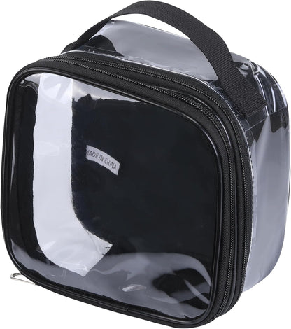 Large Clear travel bags for toiletries pouches carry on reusable,purse see-through plastic pvc TSA airport approved with handle (Black)