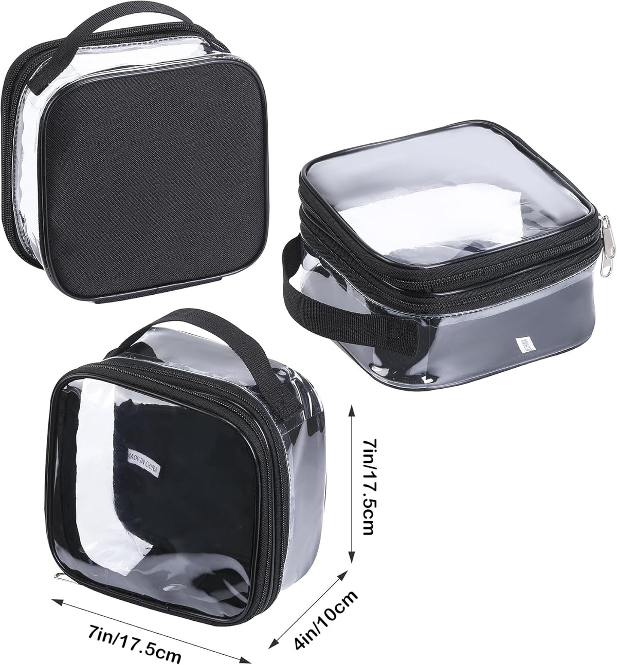 Large Clear travel bags for toiletries pouches carry on reusable,purse see-through plastic pvc TSA airport approved with handle (Black)