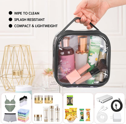 Large Clear travel bags for toiletries pouches carry on reusable,purse see-through plastic pvc TSA airport approved with handle (Black)