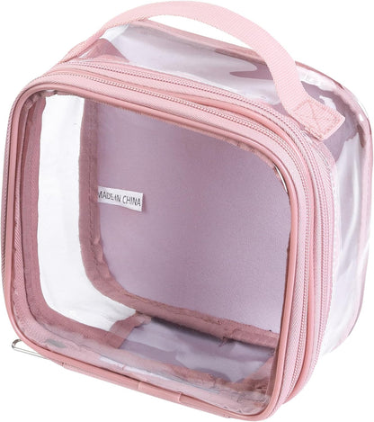 Large Clear travel bags for toiletries pouches carry on reusable,purse see-through plastic pvc TSA airport approved with handle (Black)