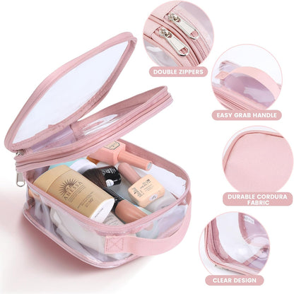 Large Clear travel bags for toiletries pouches carry on reusable,purse see-through plastic pvc TSA airport approved with handle (Black)