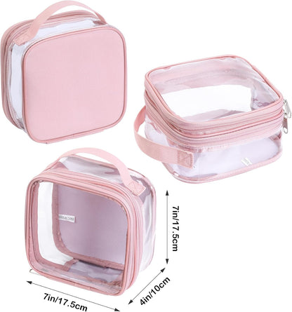 Large Clear travel bags for toiletries pouches carry on reusable,purse see-through plastic pvc TSA airport approved with handle (Black)