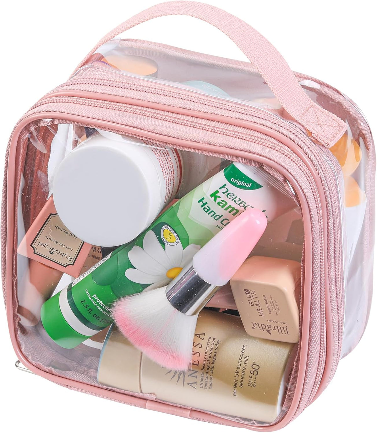 Large Clear travel bags for toiletries pouches carry on reusable,purse see-through plastic pvc TSA airport approved with handle (Black)