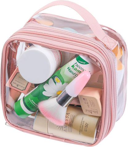 Large Clear travel bags for toiletries pouches carry on reusable,purse see-through plastic pvc TSA airport approved with handle (Black)