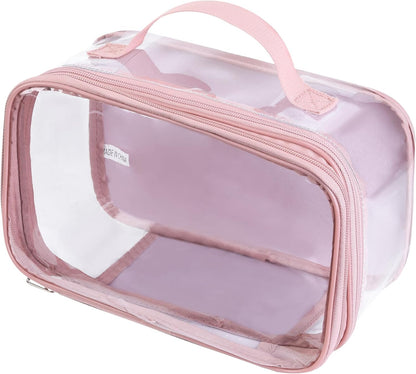 Large Clear travel bags for toiletries pouches carry on reusable,purse see-through plastic pvc TSA airport approved with handle (Black)