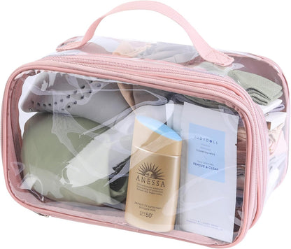 Large Clear travel bags for toiletries pouches carry on reusable,purse see-through plastic pvc TSA airport approved with handle (Black)