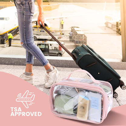 Large Clear travel bags for toiletries pouches carry on reusable,purse see-through plastic pvc TSA airport approved with handle (Black)