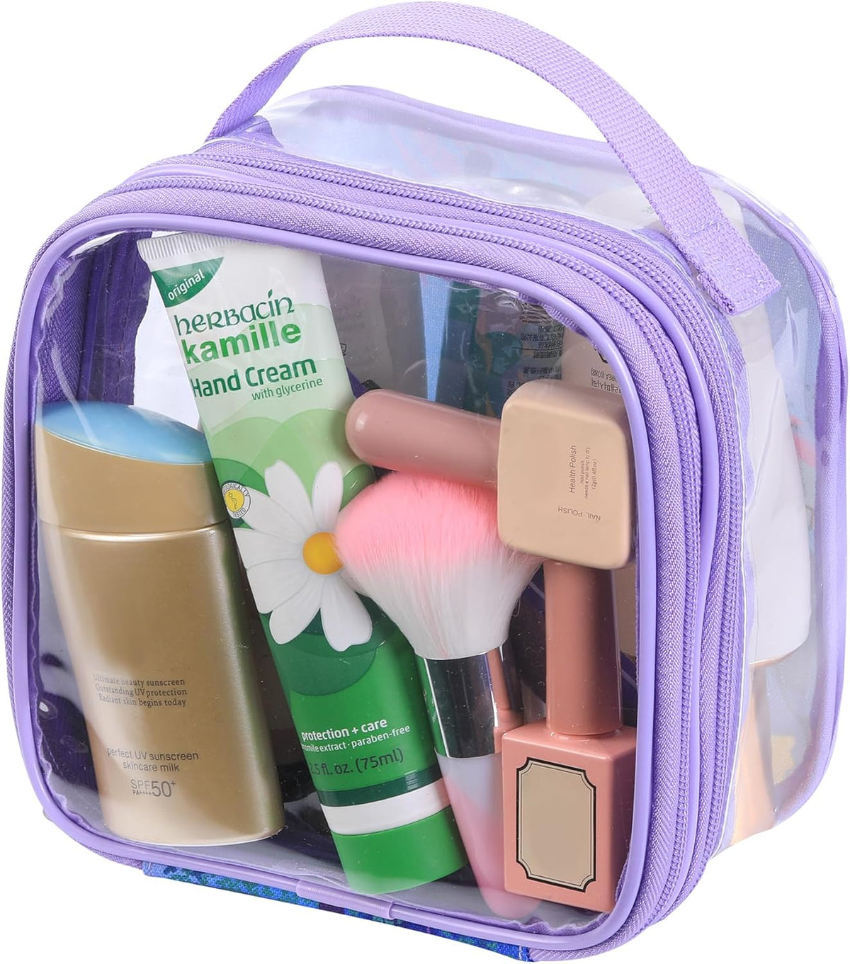 Large Clear travel bags for toiletries pouches carry on reusable,purse see-through plastic pvc TSA airport approved with handle (Black)