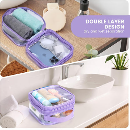 Large Clear travel bags for toiletries pouches carry on reusable,purse see-through plastic pvc TSA airport approved with handle (Black)