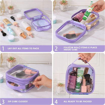 Large Clear travel bags for toiletries pouches carry on reusable,purse see-through plastic pvc TSA airport approved with handle (Black)