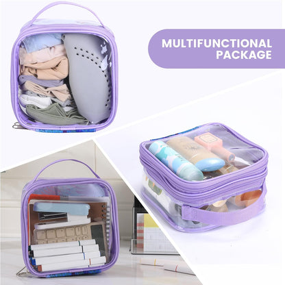 Large Clear travel bags for toiletries pouches carry on reusable,purse see-through plastic pvc TSA airport approved with handle (Black)