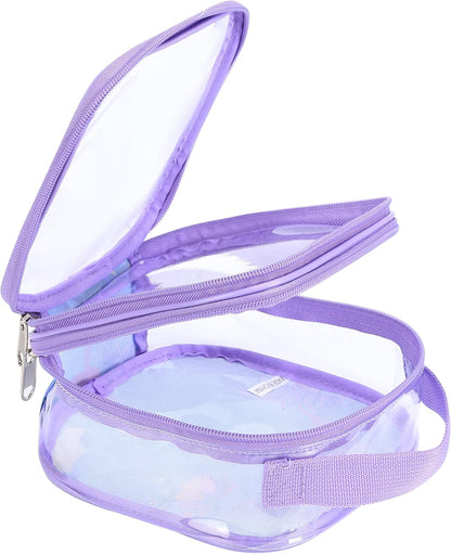 Large Clear travel bags for toiletries pouches carry on reusable,purse see-through plastic pvc TSA airport approved with handle (Black)