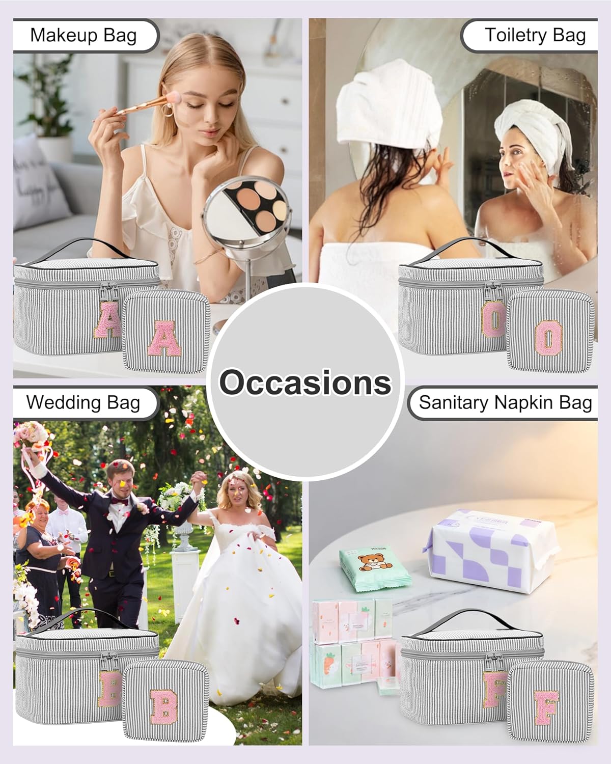 Personalized Initial Makeup Bag with Brush Holder and Divider for Women,Make Up Case for Girlfriend Bridesmaid Wife,Birthday Gift for Her Cute Toiletry Bag,2PCS,Purple L