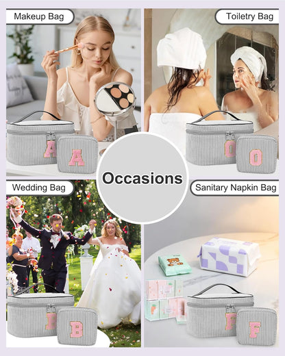 Personalized Initial Makeup Bag with Brush Holder and Divider for Women,Make Up Case for Girlfriend Bridesmaid Wife,Birthday Gift for Her Cute Toiletry Bag,2PCS,Purple L