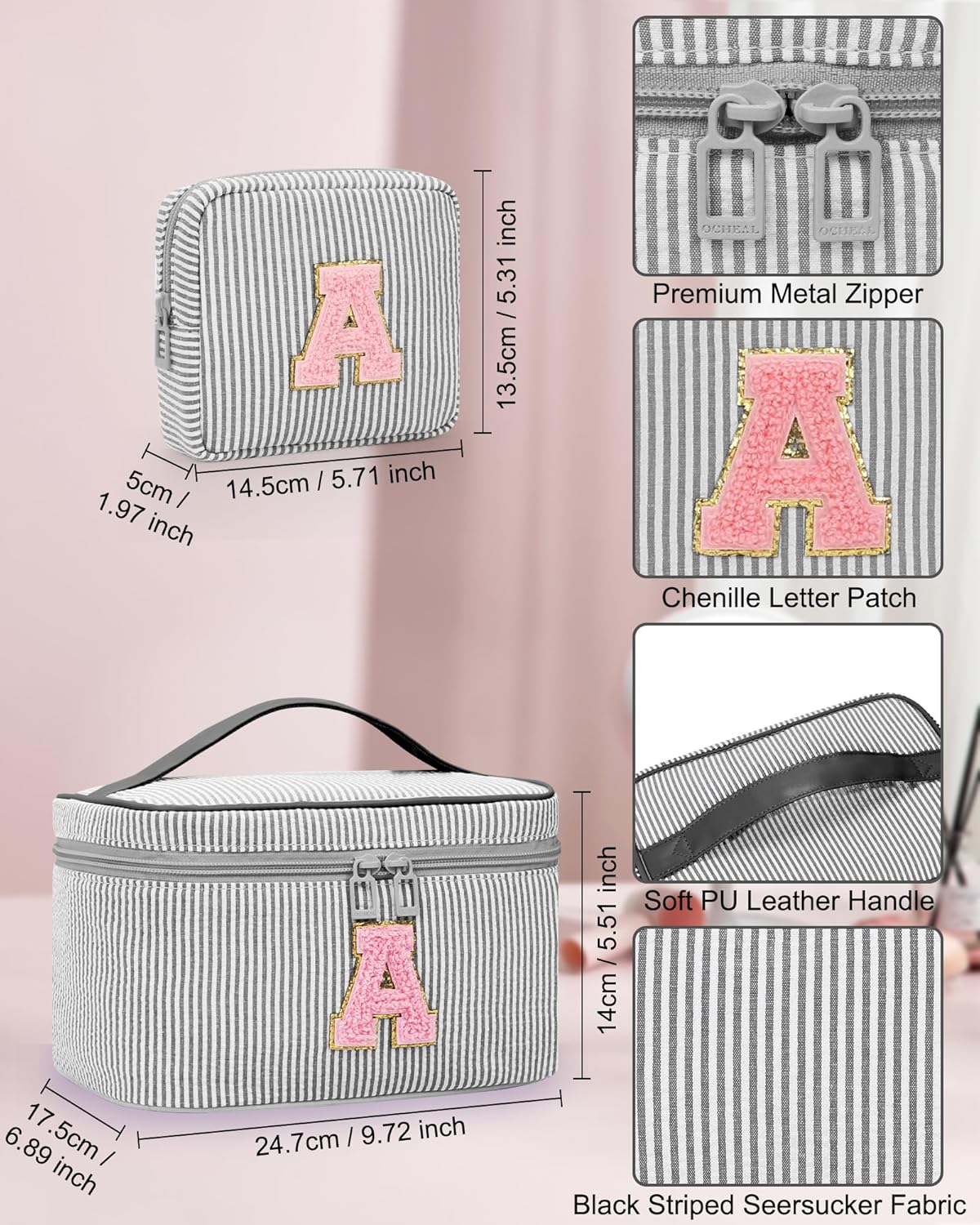 Personalized Initial Makeup Bag with Brush Holder and Divider for Women,Make Up Case for Girlfriend Bridesmaid Wife,Birthday Gift for Her Cute Toiletry Bag,2PCS,Purple L