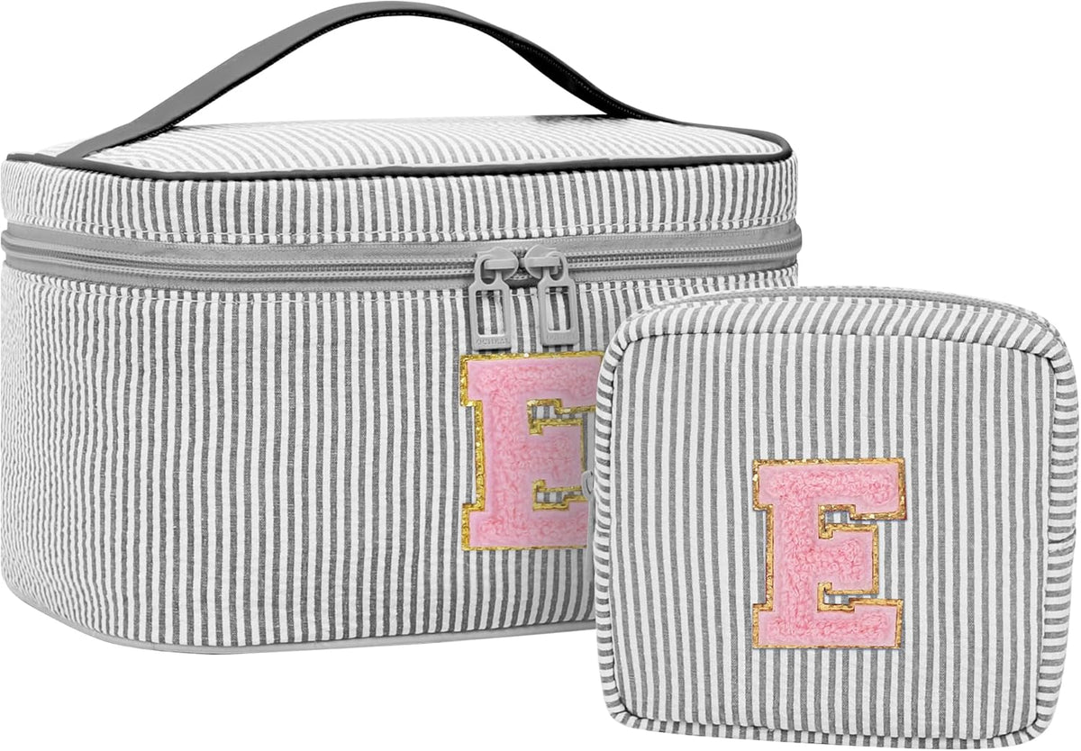 Personalized Initial Makeup Bag with Brush Holder and Divider for Women,Make Up Case for Girlfriend Bridesmaid Wife,Birthday Gift for Her Cute Toiletry Bag,2PCS,Purple L