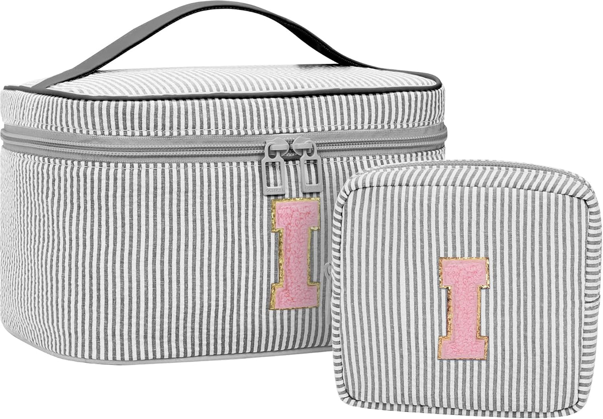 Personalized Initial Makeup Bag with Brush Holder and Divider for Women,Make Up Case for Girlfriend Bridesmaid Wife,Birthday Gift for Her Cute Toiletry Bag,2PCS,Purple L