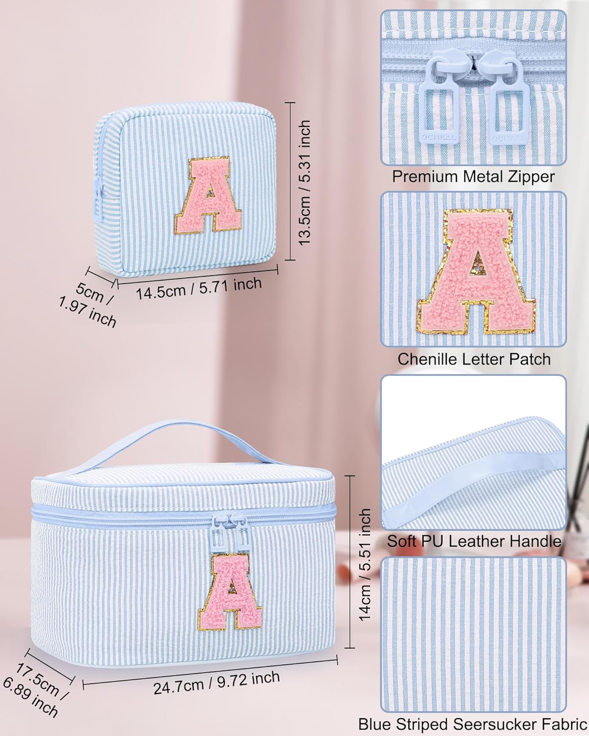 Personalized Initial Makeup Bag with Brush Holder and Divider for Women,Make Up Case for Girlfriend Bridesmaid Wife,Birthday Gift for Her Cute Toiletry Bag,2PCS,Purple L