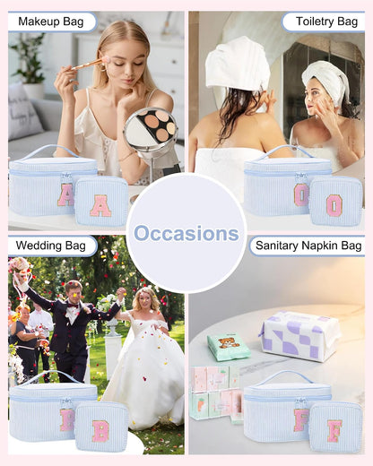 Personalized Initial Makeup Bag with Brush Holder and Divider for Women,Make Up Case for Girlfriend Bridesmaid Wife,Birthday Gift for Her Cute Toiletry Bag,2PCS,Purple L