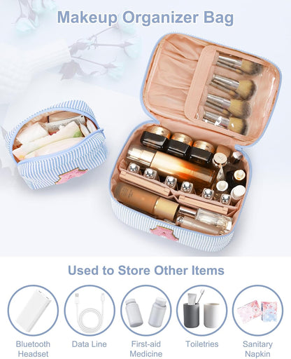 Personalized Initial Makeup Bag with Brush Holder and Divider for Women,Make Up Case for Girlfriend Bridesmaid Wife,Birthday Gift for Her Cute Toiletry Bag,2PCS,Purple L