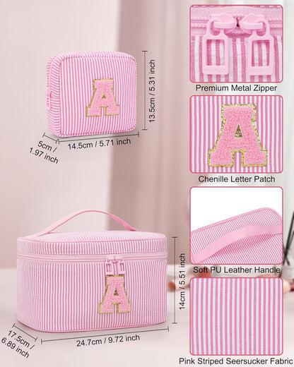 Personalized Initial Makeup Bag with Brush Holder and Divider for Women,Make Up Case for Girlfriend Bridesmaid Wife,Birthday Gift for Her Cute Toiletry Bag,2PCS,Purple L