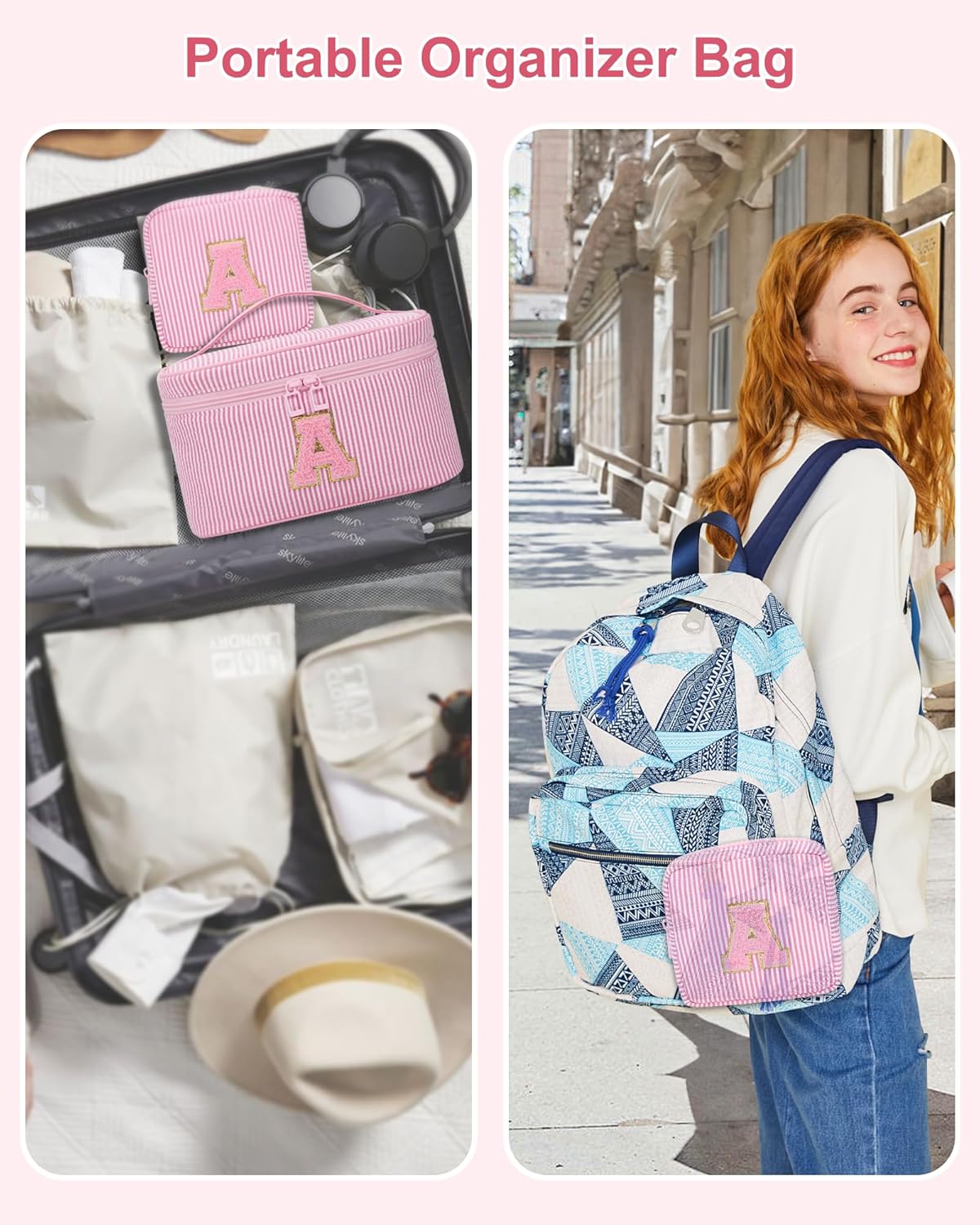 Personalized Initial Makeup Bag with Brush Holder and Divider for Women,Make Up Case for Girlfriend Bridesmaid Wife,Birthday Gift for Her Cute Toiletry Bag,2PCS,Purple L