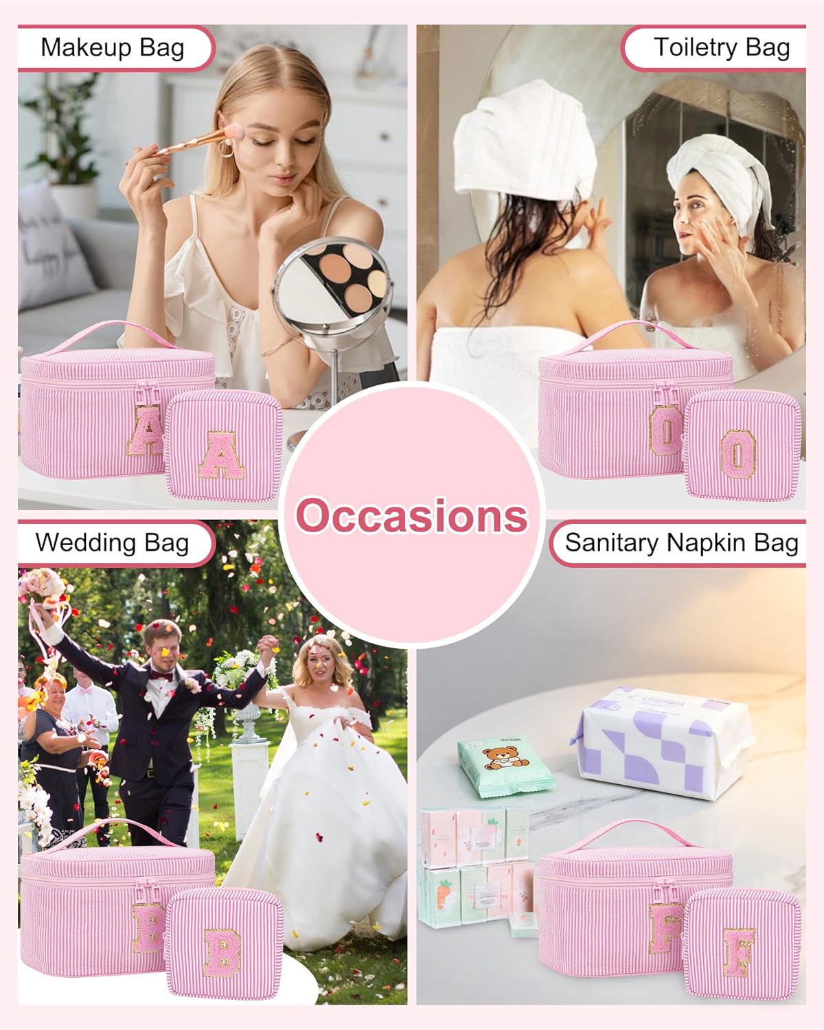 Personalized Initial Makeup Bag with Brush Holder and Divider for Women,Make Up Case for Girlfriend Bridesmaid Wife,Birthday Gift for Her Cute Toiletry Bag,2PCS,Purple L