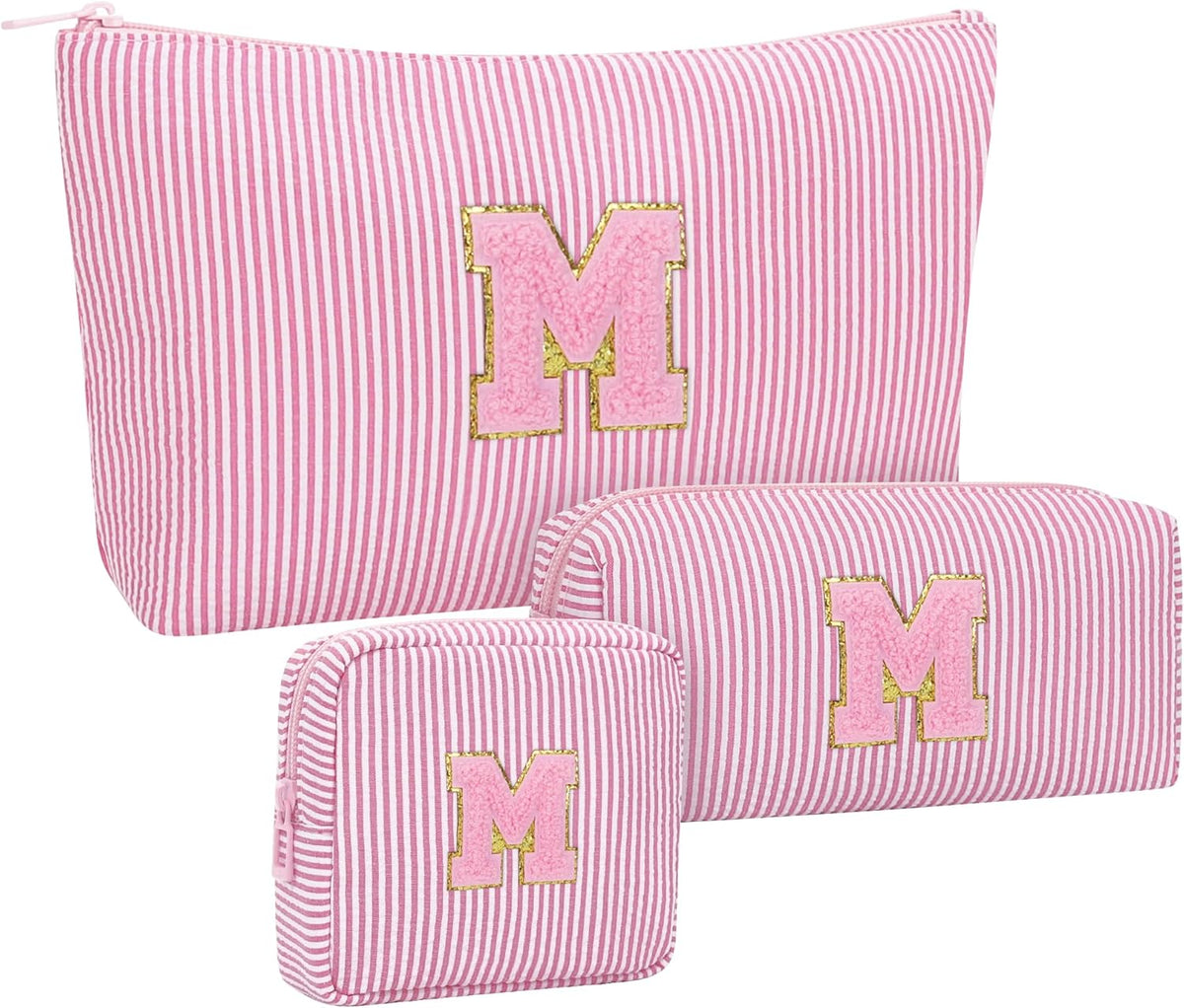 Personalized Initial Makeup Bag with Brush Holder and Divider for Women,Make Up Case for Girlfriend Bridesmaid Wife,Birthday Gift for Her Cute Toiletry Bag,2PCS,Purple L