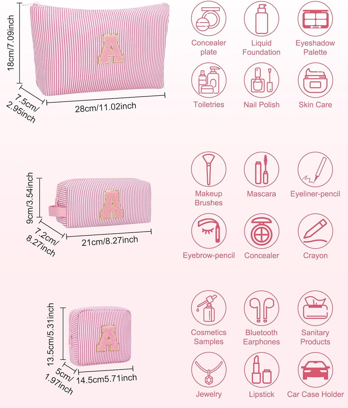 Personalized Initial Makeup Bag with Brush Holder and Divider for Women,Make Up Case for Girlfriend Bridesmaid Wife,Birthday Gift for Her Cute Toiletry Bag,2PCS,Purple L