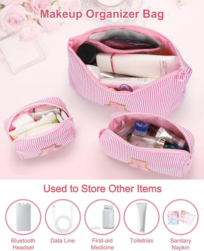 Personalized Initial Makeup Bag with Brush Holder and Divider for Women,Make Up Case for Girlfriend Bridesmaid Wife,Birthday Gift for Her Cute Toiletry Bag,2PCS,Purple L