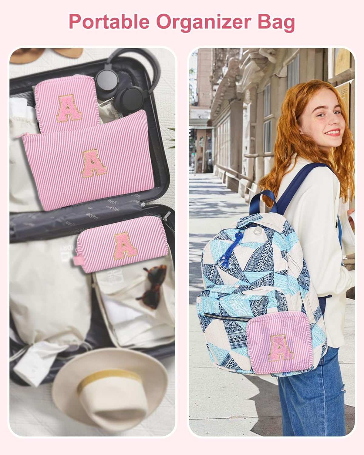 Personalized Initial Makeup Bag with Brush Holder and Divider for Women,Make Up Case for Girlfriend Bridesmaid Wife,Birthday Gift for Her Cute Toiletry Bag,2PCS,Purple L