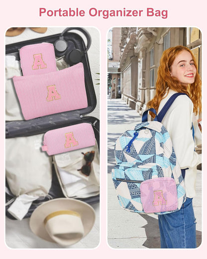 Personalized Initial Makeup Bag with Brush Holder and Divider for Women,Make Up Case for Girlfriend Bridesmaid Wife,Birthday Gift for Her Cute Toiletry Bag,2PCS,Purple L