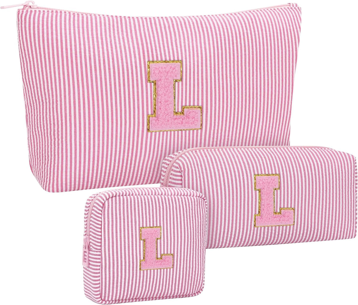 Personalized Initial Makeup Bag with Brush Holder and Divider for Women,Make Up Case for Girlfriend Bridesmaid Wife,Birthday Gift for Her Cute Toiletry Bag,2PCS,Purple L
