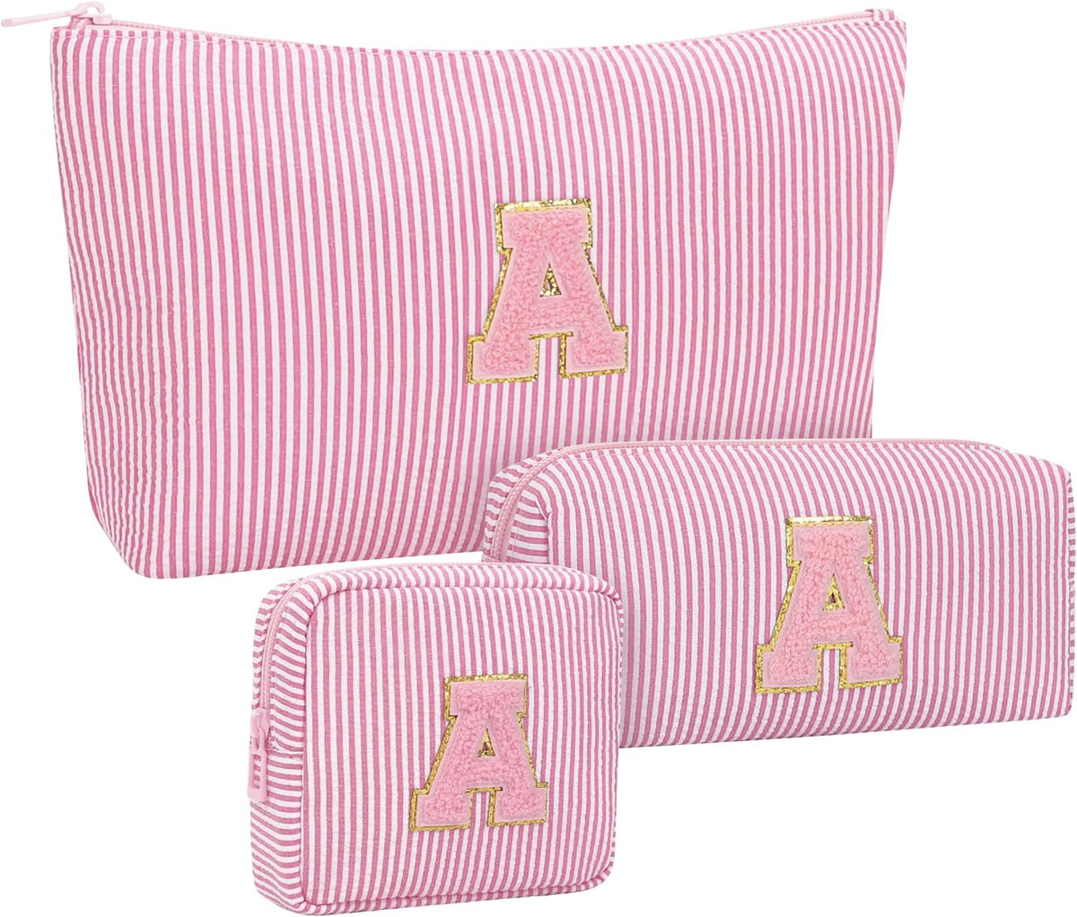 Personalized Initial Makeup Bag with Brush Holder and Divider for Women,Make Up Case for Girlfriend Bridesmaid Wife,Birthday Gift for Her Cute Toiletry Bag,2PCS,Purple L
