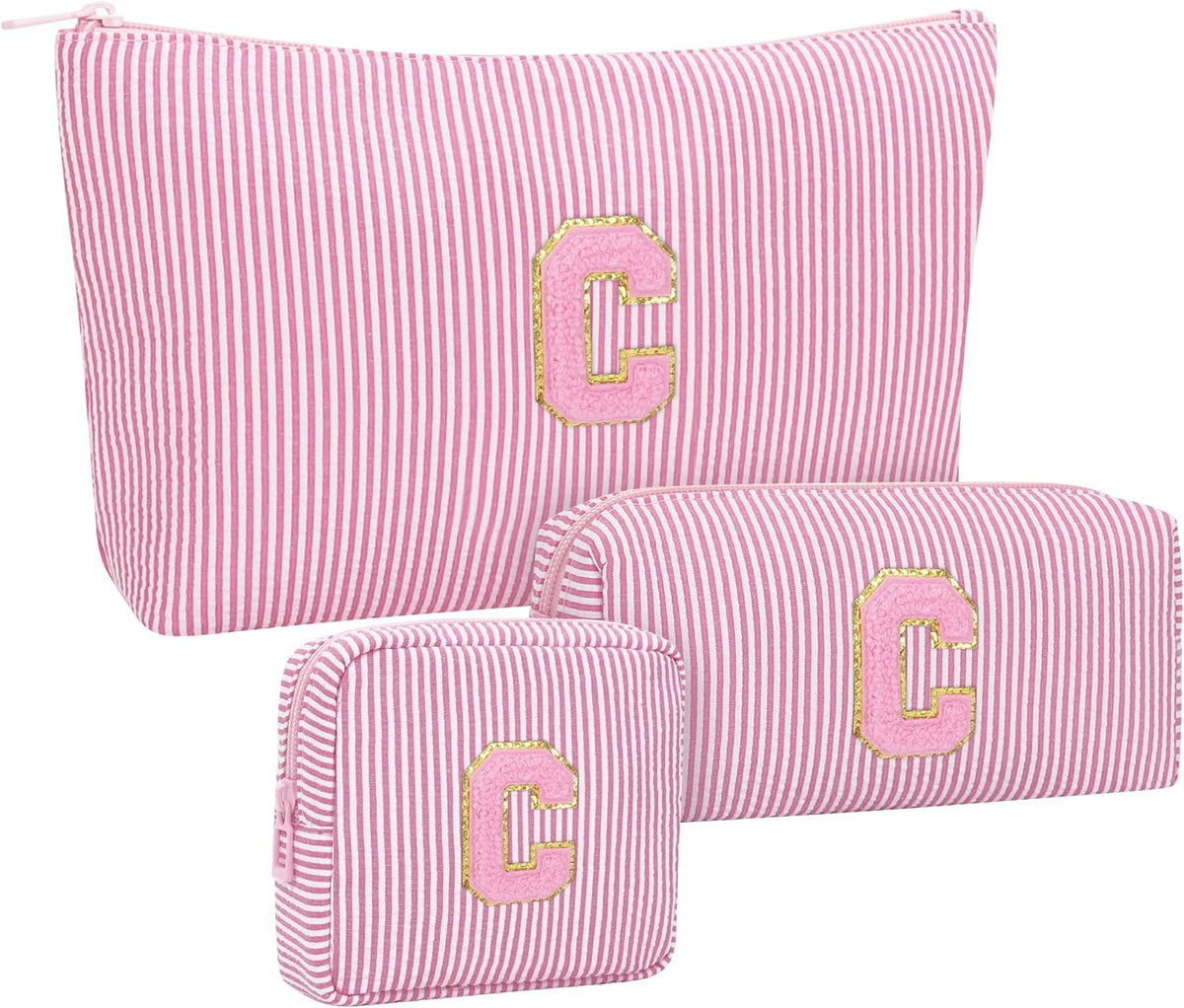 Personalized Initial Makeup Bag with Brush Holder and Divider for Women,Make Up Case for Girlfriend Bridesmaid Wife,Birthday Gift for Her Cute Toiletry Bag,2PCS,Purple L