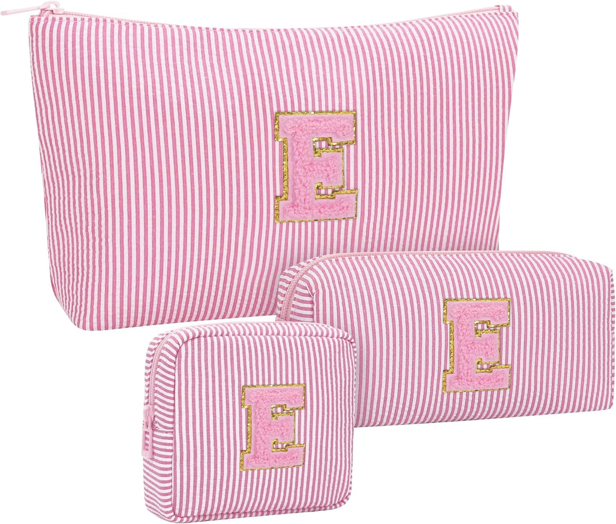 Personalized Initial Makeup Bag with Brush Holder and Divider for Women,Make Up Case for Girlfriend Bridesmaid Wife,Birthday Gift for Her Cute Toiletry Bag,2PCS,Purple L