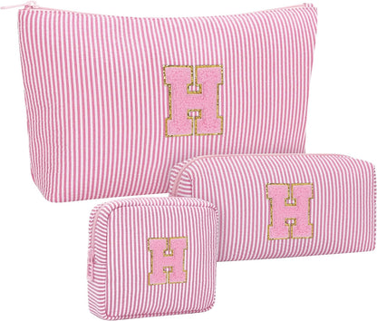 Personalized Initial Makeup Bag with Brush Holder and Divider for Women,Make Up Case for Girlfriend Bridesmaid Wife,Birthday Gift for Her Cute Toiletry Bag,2PCS,Purple L